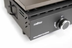 Grillfürst Plancha Grill - 2 Brenner Mit Insgesamt 7 KW Und Edelstahl Plancha - Inkl. 2 Stk. Plancha Spatel Und Grillzange -Grillfuerst Speichern Grillfuerst Gas Planchagrill schwarz 20 099