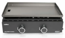 Grillfürst Plancha Grill - 2 Brenner Mit Insgesamt 7 KW Und Edelstahl Plancha - Inkl. 2 Stk. Plancha Spatel Und Grillzange -Grillfuerst Speichern Grillfuerst Gas Planchagrill schwarz