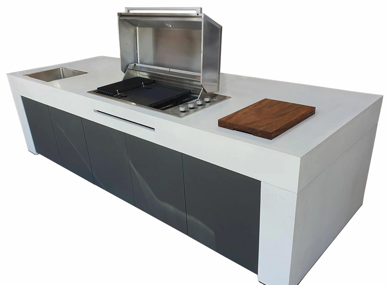 Grillfürst Outdoor Küche Aus 3-tlg. Gegossenem Beton Und HPL (340 Cm X 120 Cm) - Mit Einbaugrill Und Spüle 3 Grillfürst Outdoor Küche Aus 3-tlg. Gegossenem Beton Und HPL (340 Cm X 120 Cm) - Mit Einbaugrill Und Spüle