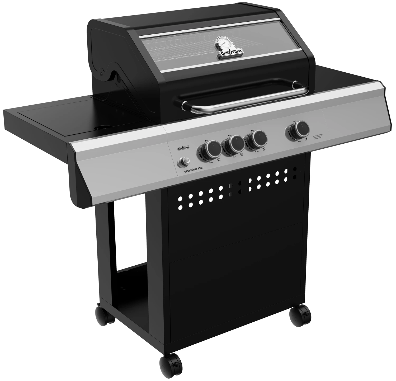 Grillfürst S330G 3-Brenner Gasgrill Mit Seitenkocher Und Gusseisen Rosten Inkl. Abdeckhaube 4 Grillfürst S330G 3-Brenner Gasgrill Mit Seitenkocher Und Gusseisen Rosten Inkl. Abdeckhaube – Bild 2