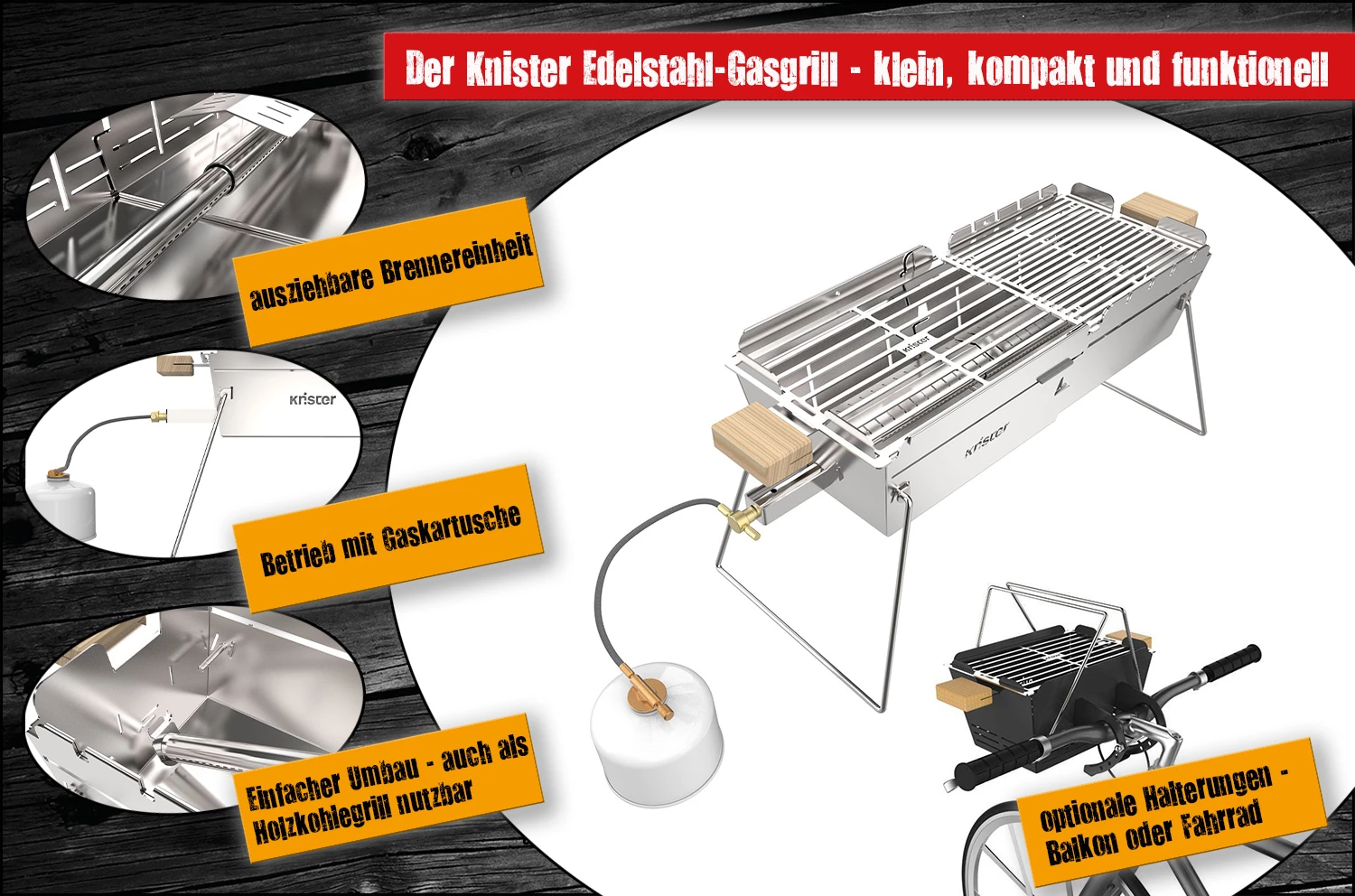 Knister Edelstahl-Gasgrill - Ausziehbarer Kompaktgrill 3 Knister Edelstahl-Gasgrill - Ausziehbarer Kompaktgrill