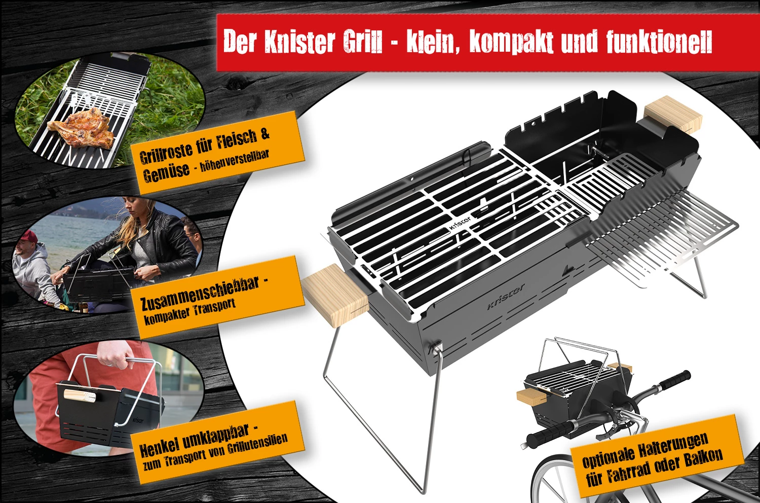 Knister Grill Original - Ausziehbarer Holzkohle Kompaktgrill 3 Knister Grill Original - Ausziehbarer Holzkohle Kompaktgrill