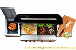 Outdoorchef Dualchef S 425 G Edelstahl Gasgrill Mit Seitenkocher + Blazing Zone Infrarotbrenner + DGS Gusseisen Grillrost 2 Stk. + DGS Gemüse Grillrost 2 Stk. -Grillfuerst Speichern Outdoorchef Dualchef S 425 G Pizzastein Seitenkocher