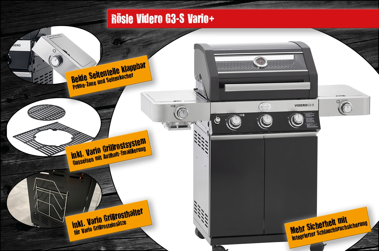 Rösle Gasgrill Videro G3-S VARIO+ Schwarz - Modell 2023 - X-DEAL Inkl. Abdeckhaube, Grillplatte Und Drehspieß 7 Rösle Gasgrill Videro G3-S VARIO+ Schwarz - Modell 2023 - X-DEAL Inkl. Abdeckhaube, Grillplatte Und Drehspieß – Bild 5