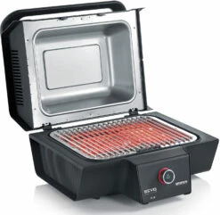 Severin Elektrogrill SEVO Smart Control GT - Boost Zone 500°C - Mit Deckel - 3.000 W -Grillfuerst Speichern Severin Sevo Smart Control GT PG8138 geoeffnet